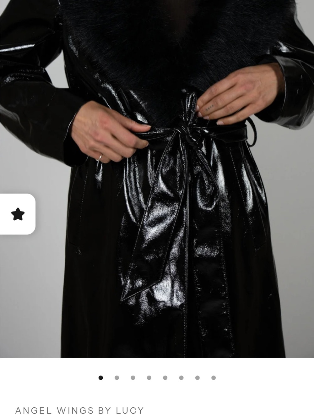 Black Patent Trench Coat with Faux Fur Collar By Angel Wings by Lucy
